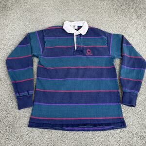 Barbarian Rugby Shirt Mens Large Blue Green Stripe Whistler Canada Long Sleeve